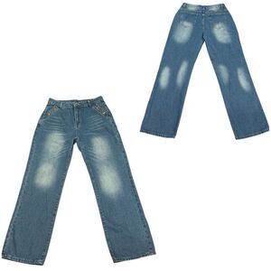 Stylish Baggy Fit High Waisted Jeans With White Distressed Color Areas Medium